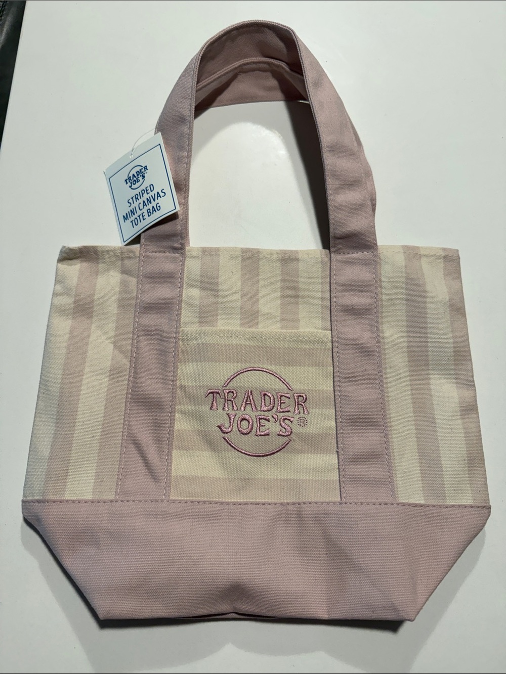 Trader Joe's Pink Striped Canvas Mini Tote